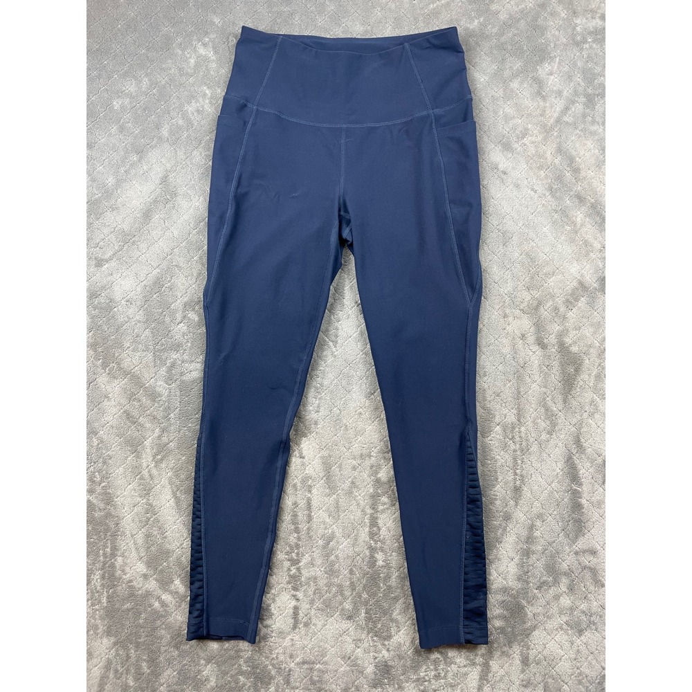 Mondetta Performance Plus Luxury Leggings M Navy Blue Ruched Detail Pockets Yoga